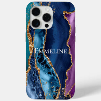 Turquoise Purple Blue Gold Glitter Marble iPhone 15 Pro Max Case
