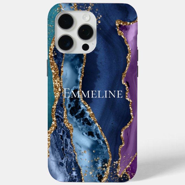 Turquoise Purple Blue Gold Glitter Marble Case-Mate iPhone Case (Back)
