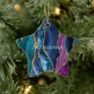 Turquoise Purple Blue Gold Glitter Marble Ceramic Tree Decoration