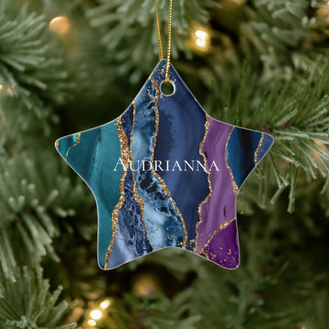 Turquoise Purple Blue Gold Glitter Marble Ceramic Tree Decoration (Tree)