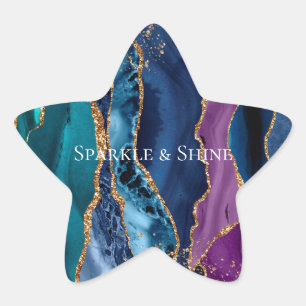 Turquoise Purple Blue Gold Glitter Marble Star Sticker