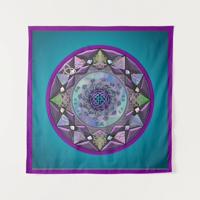 Turquoise Purple Celtic Mandala Wall Tapestry (Front)