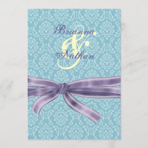 Turquoise & Purple Damask & Bow Wedding Invitation
