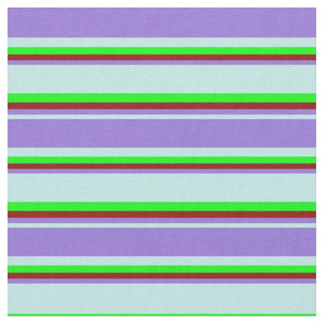 Turquoise, Purple, Dark Red, and Lime Stripes Fabric (Close Up)