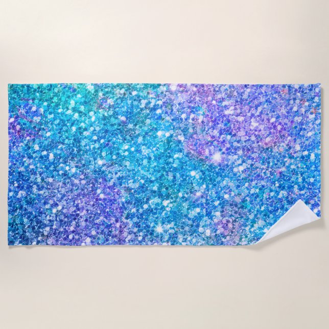 Turquoise & Purple Faux Glitter Beach Towel (Front)