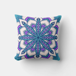 Turquoise Purple Flower Mandala Cushion
