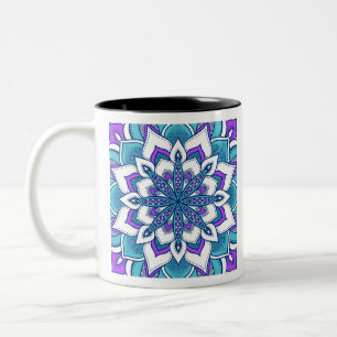 Turquoise Purple Flower Mandala Two-Tone Coffee Mug