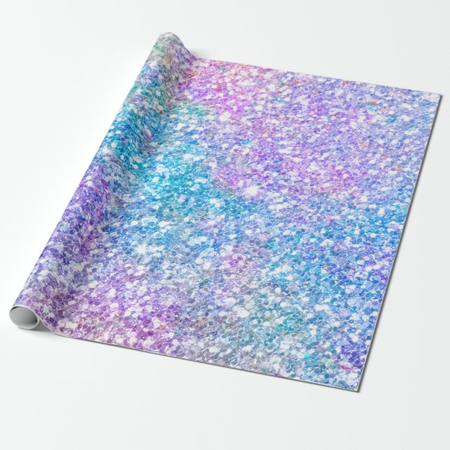 Turquoise & Purple Glitter Texture Wrapping Paper (Unrolled)