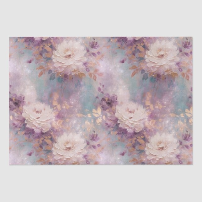 Turquoise Purple Gold White Floral Tissue Paper (Front)