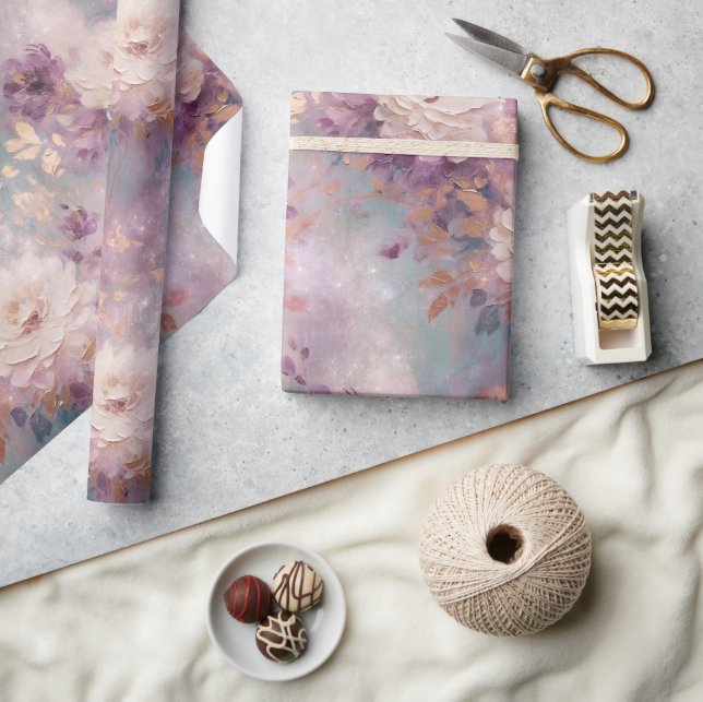 Turquoise Purple Gold White Floral Wrapping Paper (Crafts)
