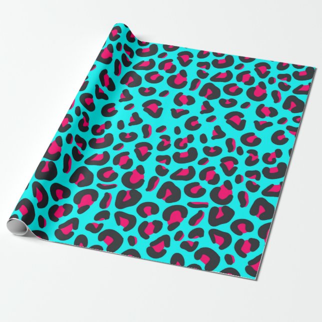 Turquoise Purple Leopard Animal Print Wrapping Paper (Unrolled)