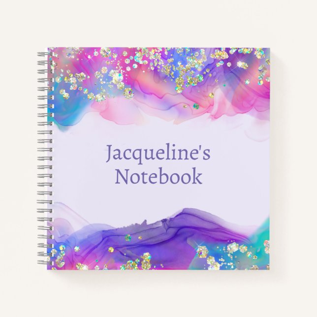 Turquoise & Purple Sparkly Border Kids Notebook (Front)