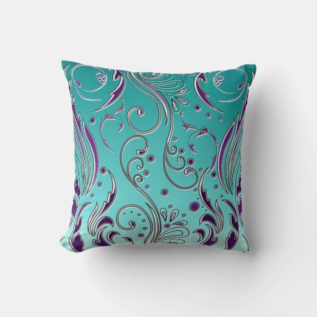 Turquoise Purple swirl Cushion (Front)