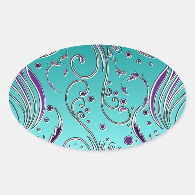 Turquoise Purple swirl Oval Sticker (Front)