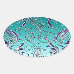 Turquoise Purple swirl Oval Sticker