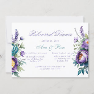 Turquoise Purple Wildflower Peony Rehearsal Dinner Invitation