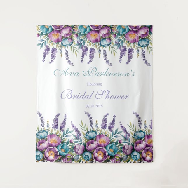 Turquoise Purple Wildflowers Bridal Shower Tapestry (Front)