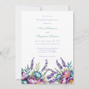 Turquoise Purple Wildflowers Wedding Celebration Invitation