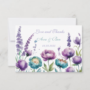 Turquoise Purple Wildflowers Wedding Thank You Card