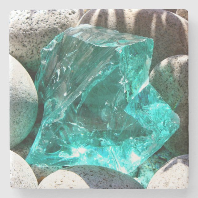 Turquoise quartz crystal  grey stone rock mineral stone coaster (Front)