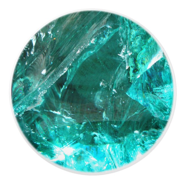 Turquoise quartz mineral nature crystal look ceramic knob (Front)