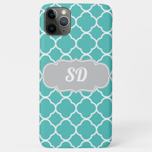 Turquoise Quatrefoil Custom Monogram iPhone 11 Pro Max Case