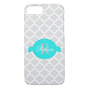 Turquoise Quatrefoil Personalised iPhone 8/7 Case