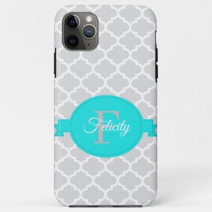 Turquoise Quatrefoil Personalised iPhone 11 Pro Max Case