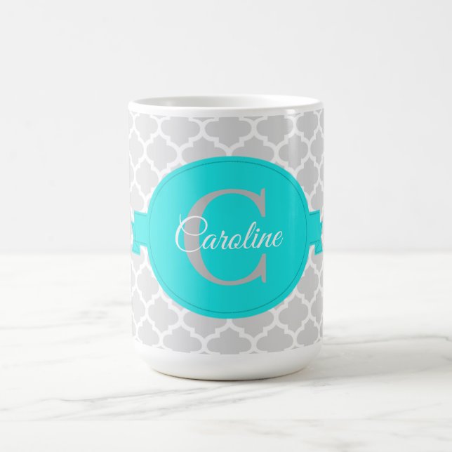 Turquoise Quatrefoil Personalised Coffee Mug (Center)