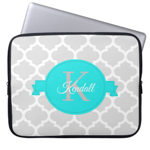 Turquoise Quatrefoil Personalised Laptop Sleeve