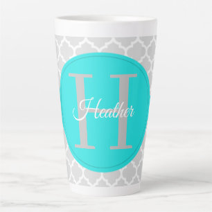 Turquoise Quatrefoil Personalised Latte Mug