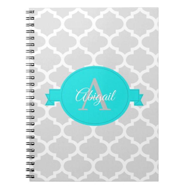 Turquoise Quatrefoil Personalized Notebook (Front)