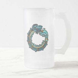 Turquoise Quetzalcoatl Frosted Glass Beer Mug