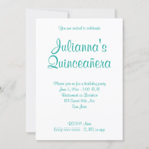 Turquoise Quinceañera Calligraphy Birthday Invitation