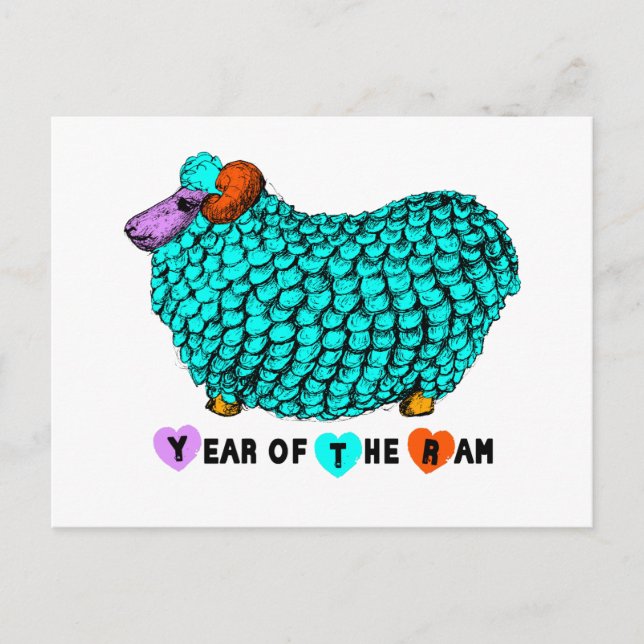 Turquoise Ram Chinese New Year Zodiac Postcard (Front)