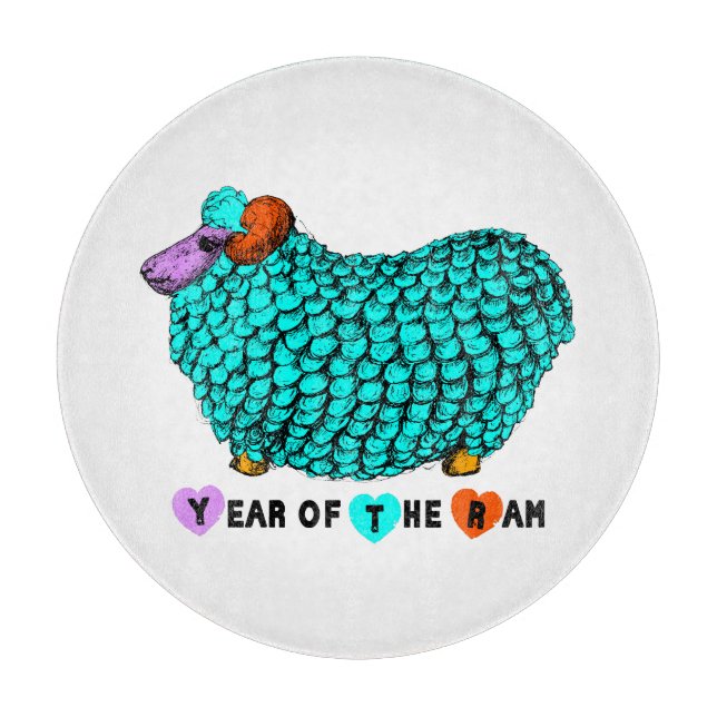 Turquoise Ram Chinese Year Zodiac Cutting Board (Front)