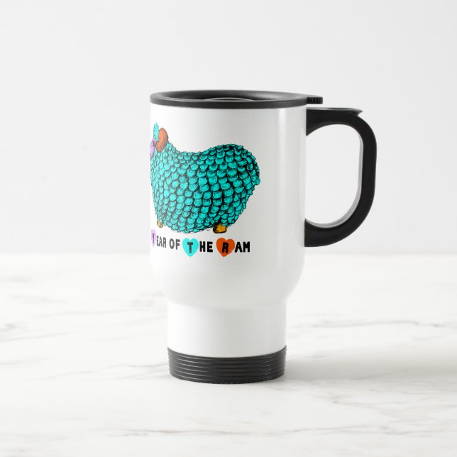 Turquoise Ram Chinese Year Zodiac Travel Mug (Right)