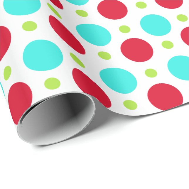 Turquoise Red and Green Polka Dot Wrapping Paper (Roll Corner)
