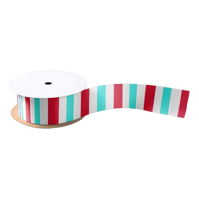 Turquoise Red and White Striped Ribbon Satin Ribbon (Spool)