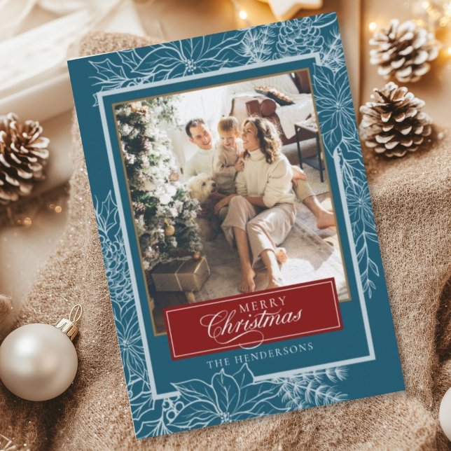 Turquoise Red Botanical Merry Christmas Photo Holiday Card (Creator Uploaded)