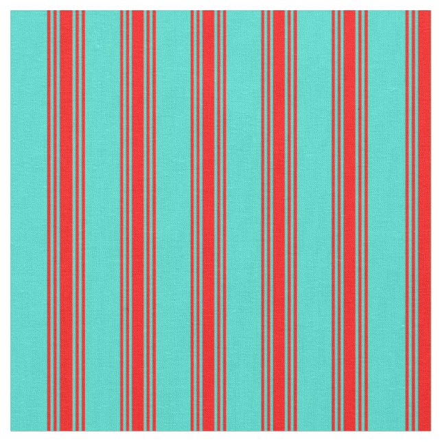 Turquoise & Red Coloured Lines Pattern Fabric (Close Up)