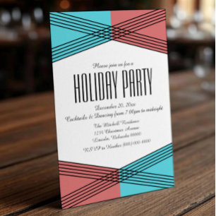 Turquoise Red Colourful Deco Holiday Party Invite