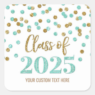 Turquoise Red Confetti Graduation 2025  Square Sticker