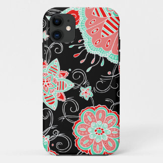 Turquoise & Red Floral iPhone 11 Case