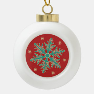 Turquoise Red Gold Christmas Snowflake Ceramic Ball Christmas Ornament