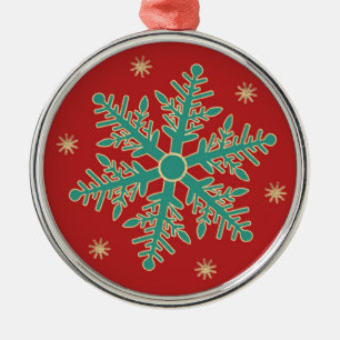 Turquoise Red Gold Christmas Snowflake Metal Tree Decoration