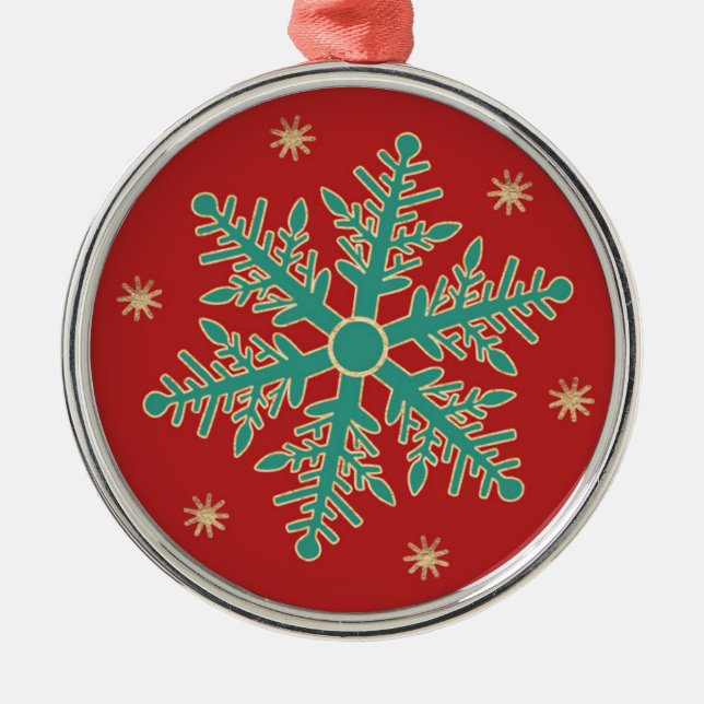 Turquoise Red Gold Christmas Snowflake Metal Tree Decoration (Front)