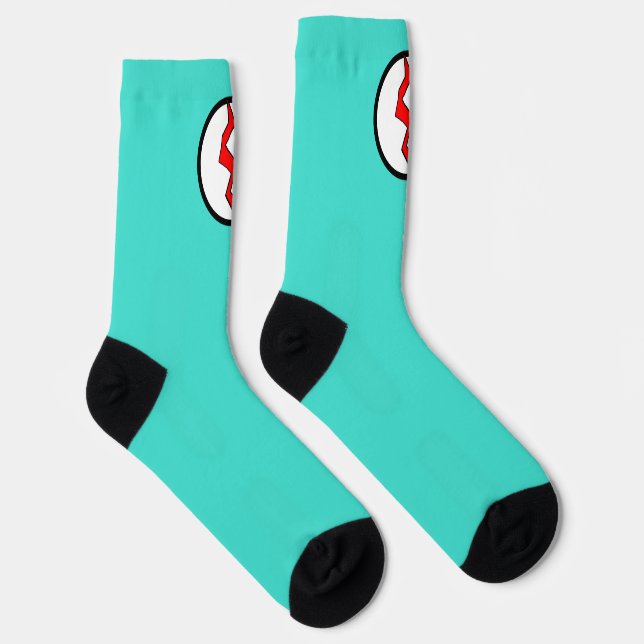 Turquoise Red Lightning Bolt Superhero Halloween Socks (Right)