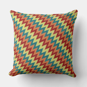 Turquoise, red, orange and yellow zigzag cushion