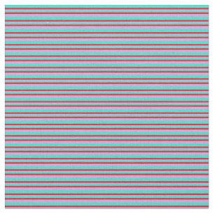 Turquoise, Red & Plum Coloured Lined Pattern Fabric